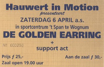 Golden Earring show ticket#230 April 06, 1996 Wognum - Sporthal 't Span